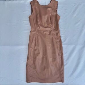 CALVIN KLEIN Faux Leather Sleeveless Midi Sheath Dress Caramel Tan Size 4